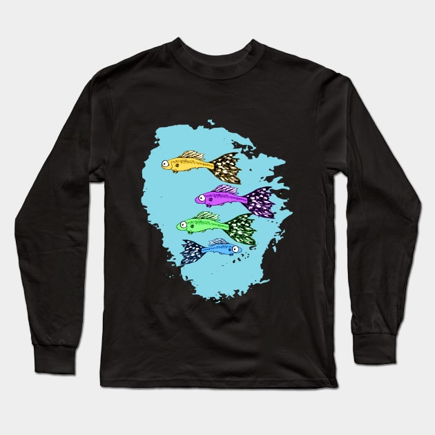 Four colored guppies Long Sleeve T-Shirt by Explore The Tropics